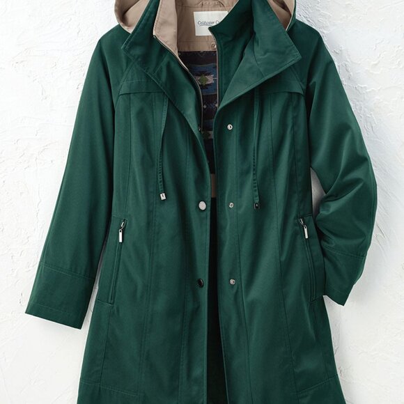 Coldwater Creek Forest Green Trench Coat with Beige Accent All-Season Coat - Picture 1 of 9